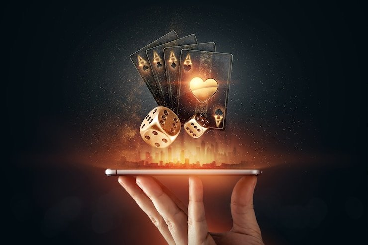 Layar permainan Casino Hold'em di trioslot menampilkan kartu pemain, dealer, dan kartu komunitas